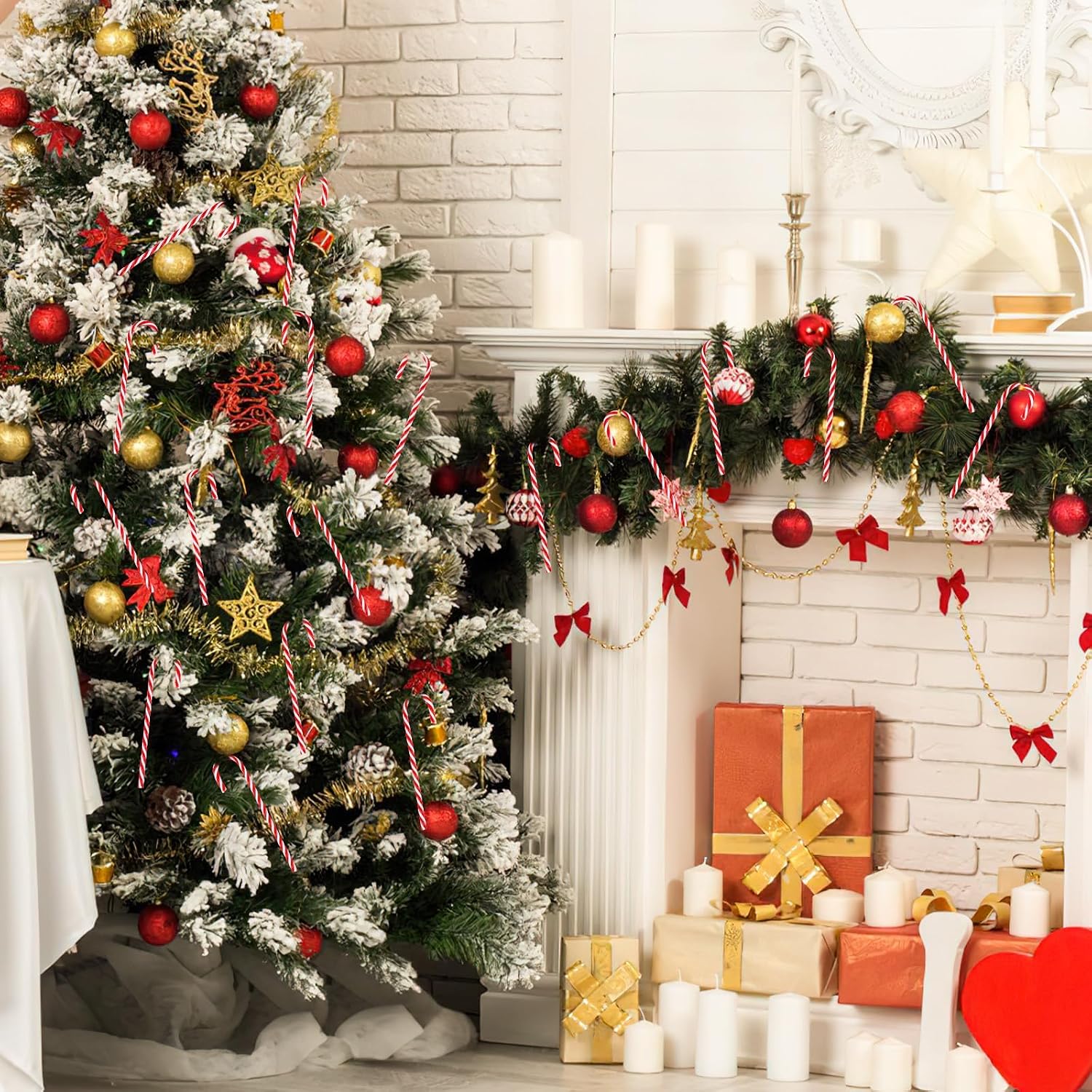 JUNEBRUSHS 50 Pcs 6 Inch Fake Candy Cane, Christmas Decorations Red and White Candy Canes Plastic Peppermint Hanging Ornament Christmas Tree Candy Cane Ornaments for Xmas Gift Holiday Decor image 5