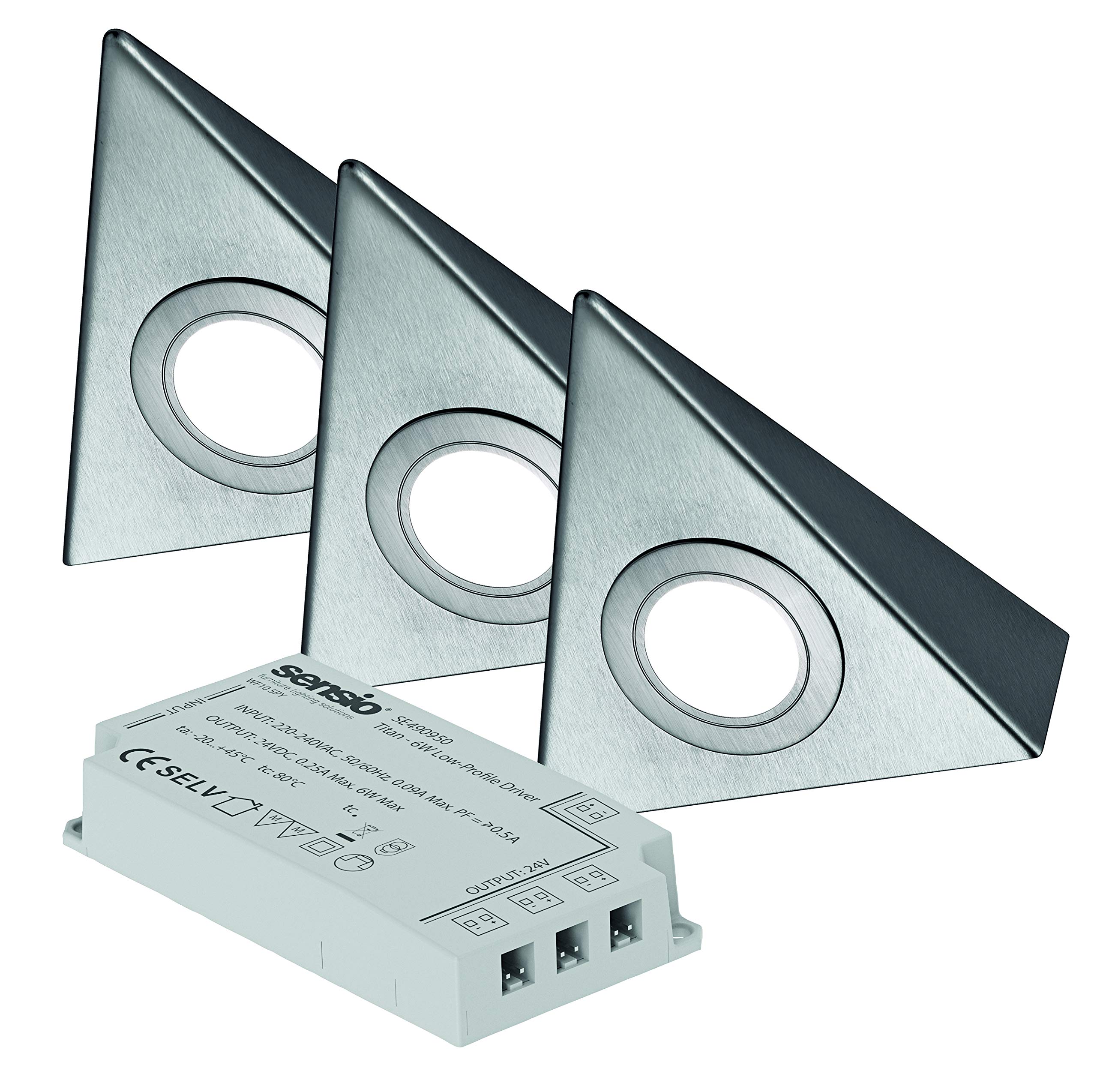 SensioBermuda - Triangle Under Cabinet 3 Light Kit Inc LED Driver - Cool White, one Size, Silver