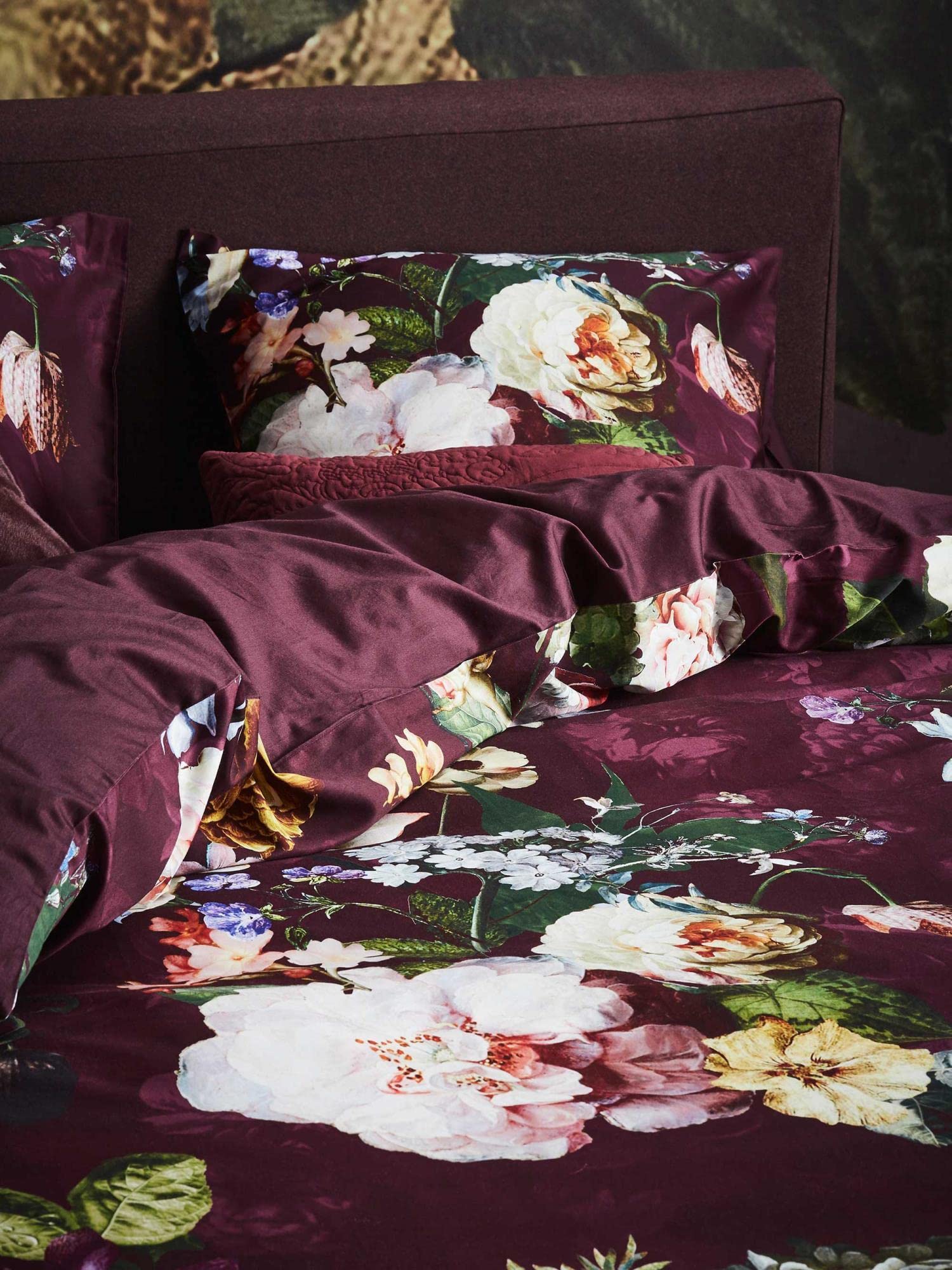 ESSENZA Bettwäsche Fleur Burgundy Satin Blumen Blüten Geblümt Wendedesign Baumwolle, Größe:135 cm x 200 cm