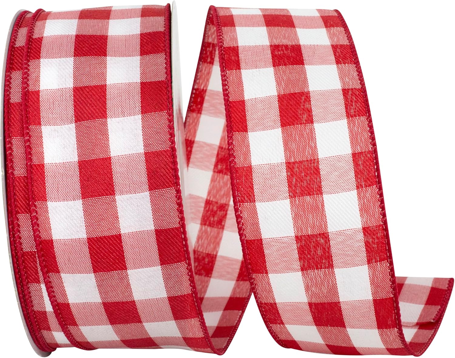Reliant Ribbon 93228W-036-40K Plaid Twill Wired Edge Ribbon, 2-1/2 Inch X 50 Yards, White/red