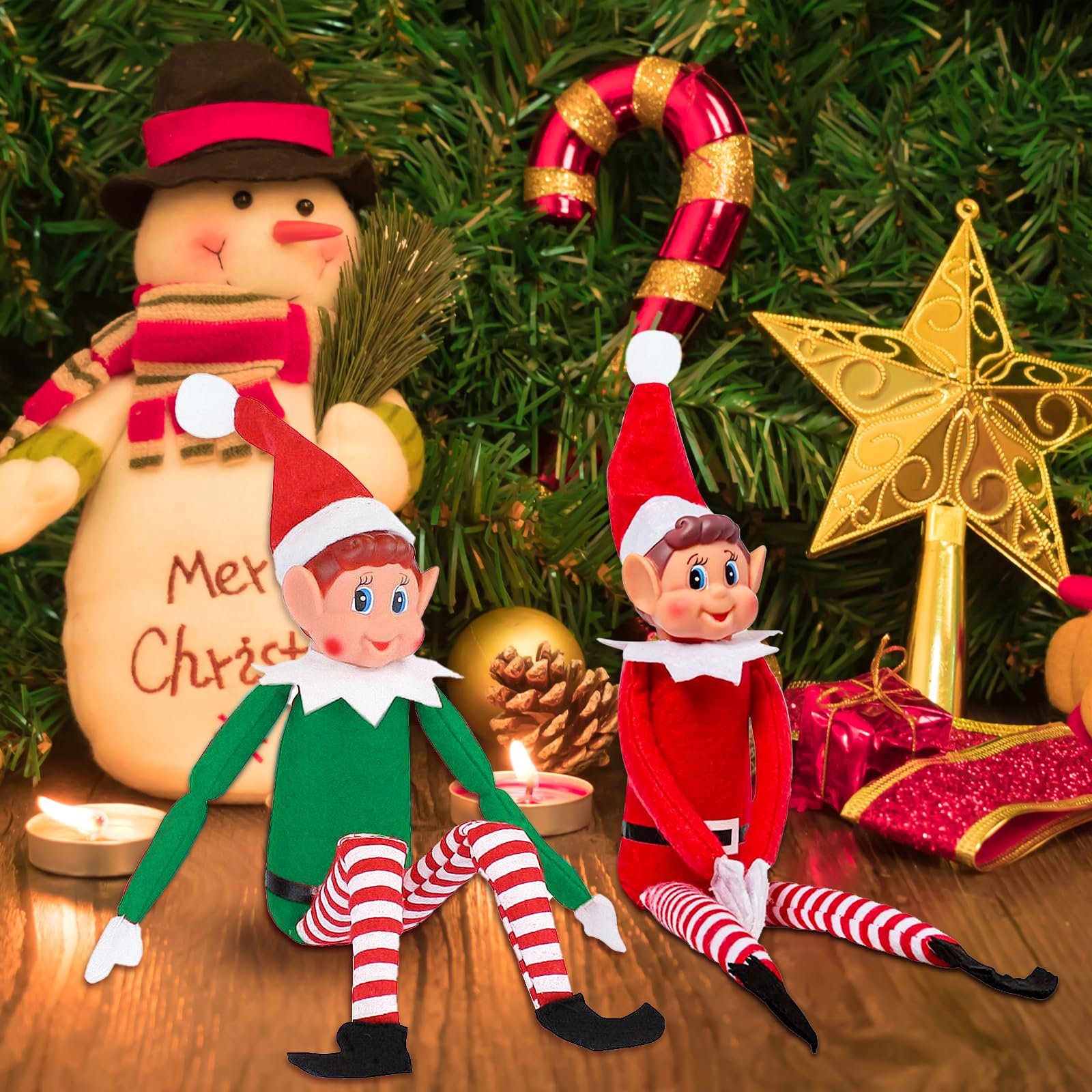 ZoneYan Pack De 2 Elfos De Navidad – Muñecas Flexibles De 45 Cm, Colgables, Con Brazos Y Piernas Articuladas, Decoración Navideña Para Niños Y Niñas