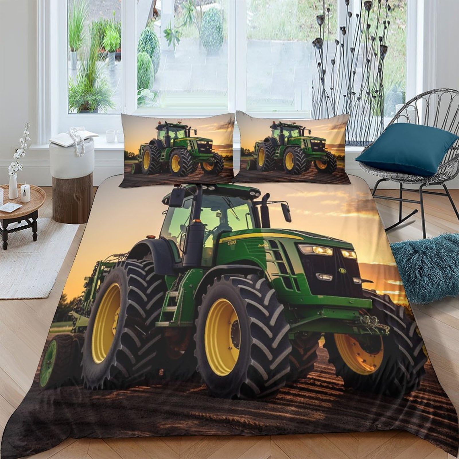 Housse de couette tracteur en microfibre facile d'entretien parure de lit 3 pièces sans repassage