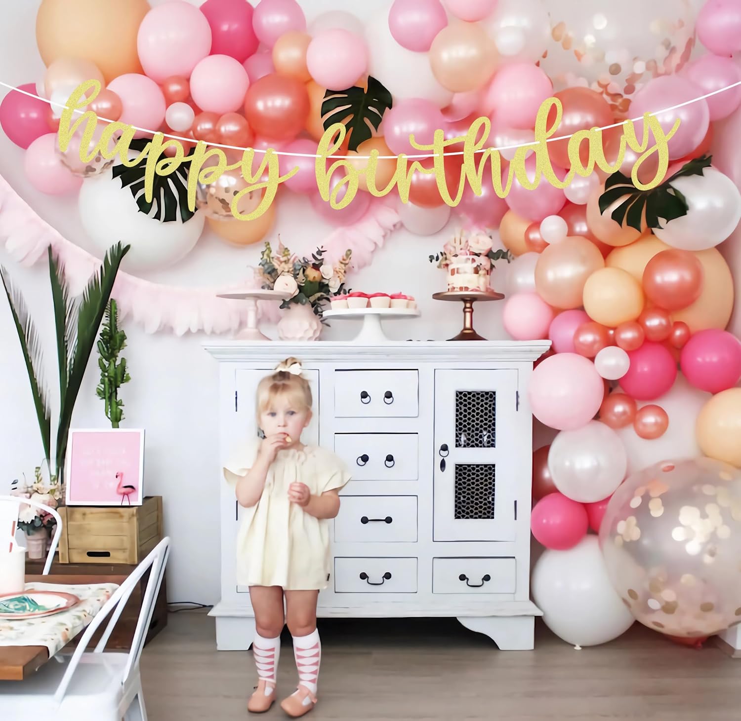 Pre-strung Happy Birthday Banner - Gold Glitter Birthday Party Decorations & Decor for Boys, Girls, Men or Women, Photo Booth Props image 5