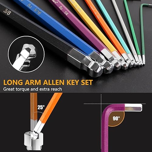 Miniatura 5 de MULWARK Juego de 28 llaves Allen magnéticas de acero S2 con mango en T, juego de llaves hexagonales SAE (116"-38") Allen llave métrica (0.059