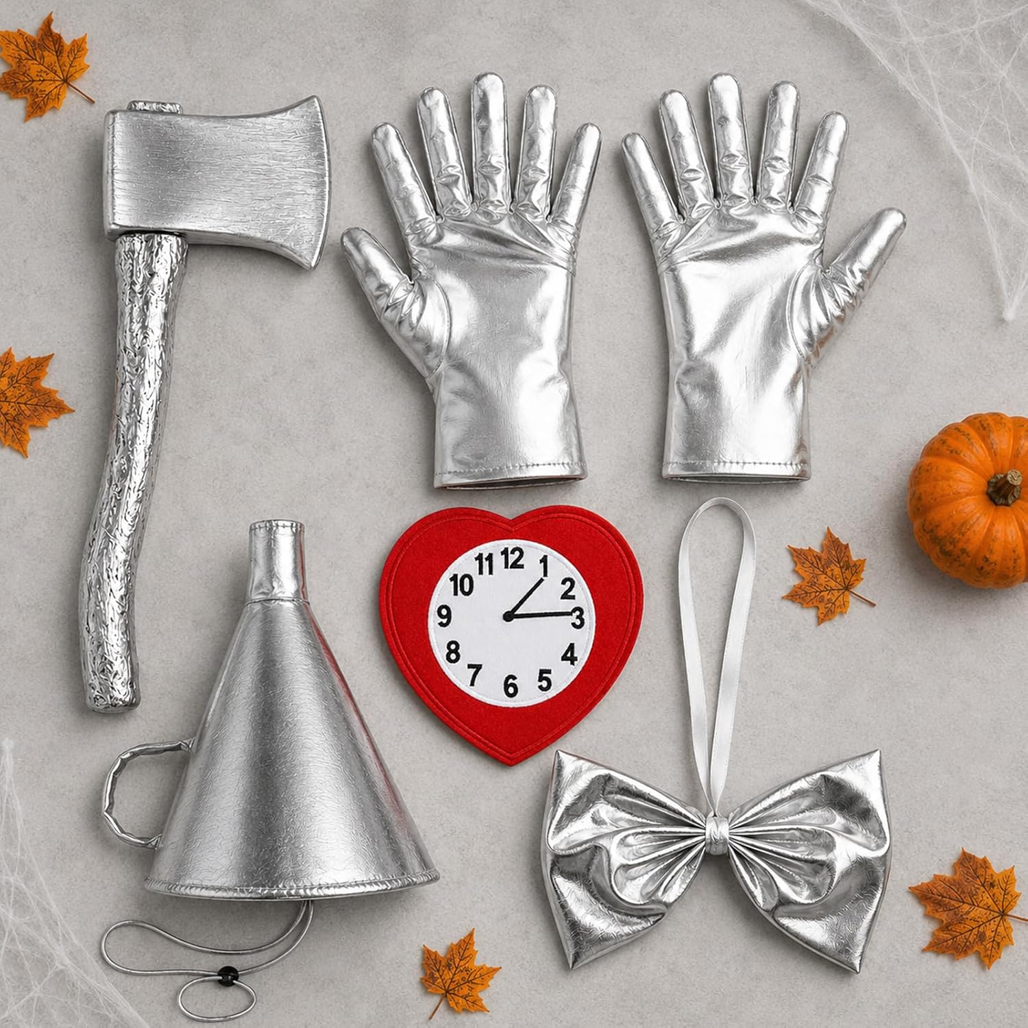 5Pcs Tin Costume Accessories Halloween Silver Funnel Hat Axe Set