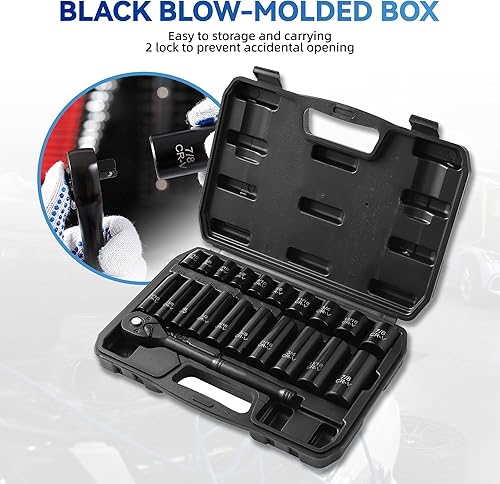 Miniatura 40 de Juego de 64 piezas de llaves de 3/8 pulgadas, SAE (5/16"-1") y métricas (0.236 in-0.945 in), profundas y superficiales, llave de trinquete de 72