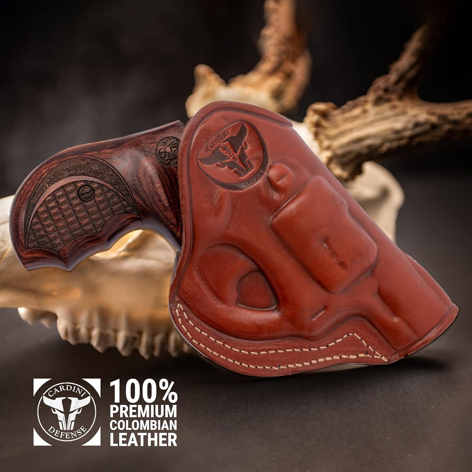 Cardini Leather Premium IWB Holster, for 5-Shot Revolvers, for S&W J Frame, for Taurus 605, 642 airweight, 38 Special Holster