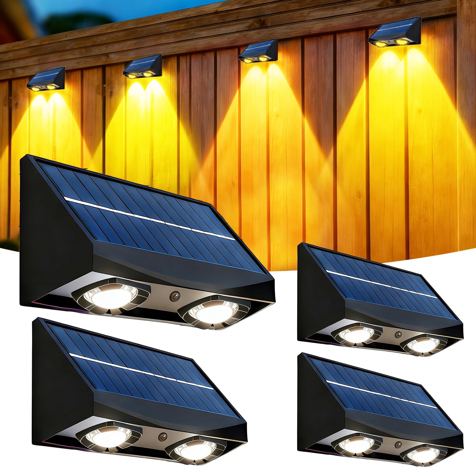 Beuaati Solar Lights Outdoor Garden 4-Pack, IP65 Waterproof, Two Lighting Modes (3000K Warm White & 4000K Cool White), Solar Garden Lights Suitable for Patio, Balcony, Garden, Steps, Porch