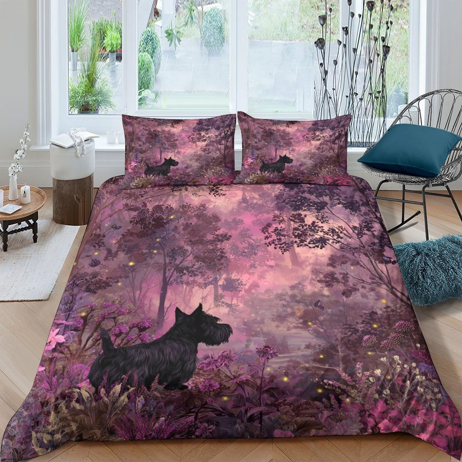 Ctjqhvkz Style-9 3D Printed Purple Forest Night Fitted Sheet Microfiber Soft Dog Silhouette Bed Sheet For Bedroom Dorm Decor Single（135X200cm）