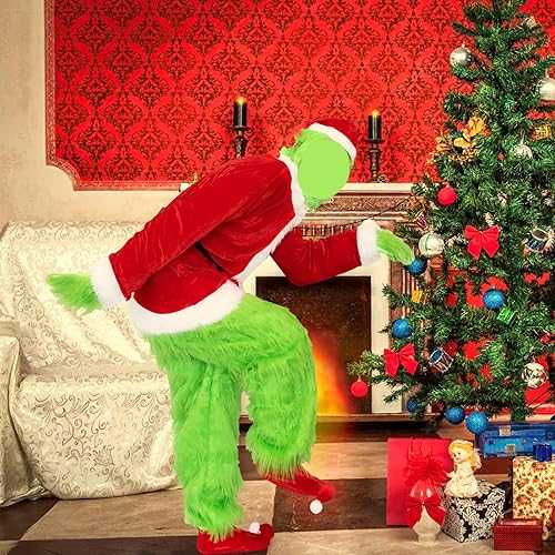 Miniatura 2 de JEROKUMI Disfraz de cosplay para adultos, juego de disfraz de monstruo verde de Navidad de 7 piezas, disfraz de monstruo grande verde para hombres