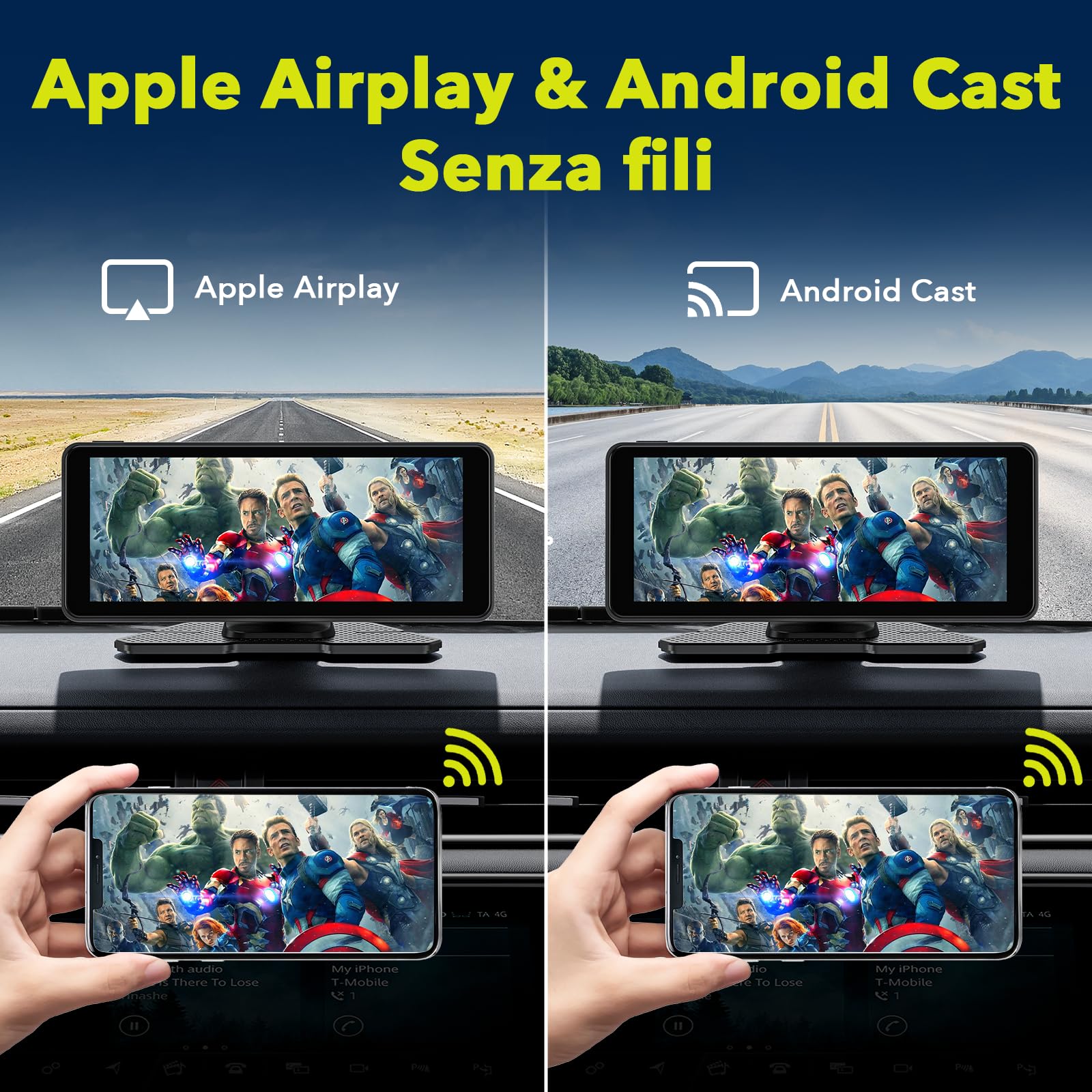 LAMTTO Schermo per Auto Carplay Wireless e Android Auto con 2.5K Dash Cam | 6,86 pollicicarplay display compatibile con Apple CarPlay e Android Auto, navigazione Assistente vocale, Bluetooth 5.0 AUX/FM