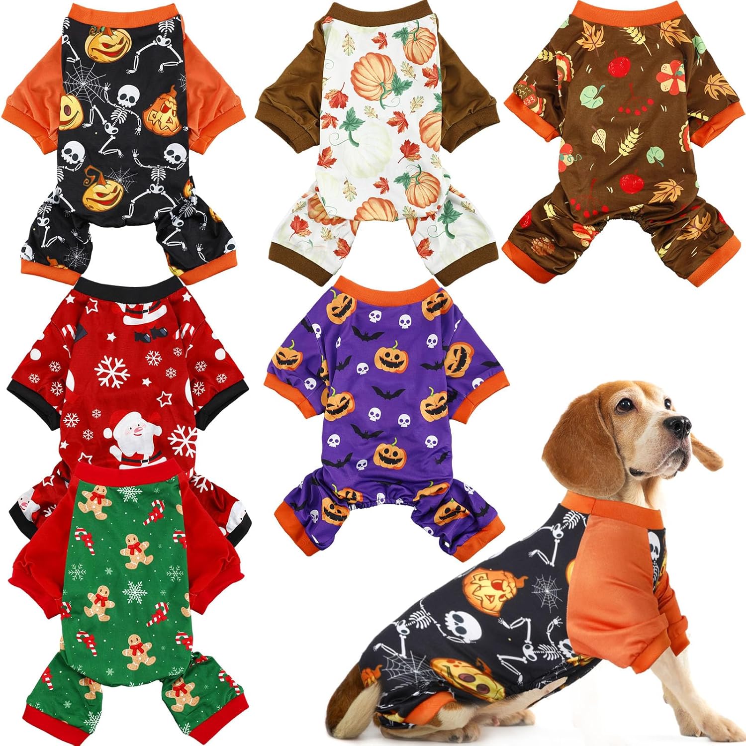 Clysee 6 Pack Halloween Thanksgiving Christmas Dog Pajamas