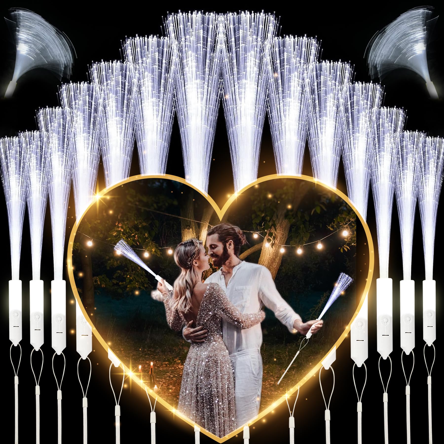YeahBoom 36 Stück Leuchtwedel für Hochzeit, Glasfaserlampe, LED Leuchtstäbe, Leuchten im Dunkeln für Weihnachten, Party, Konzert