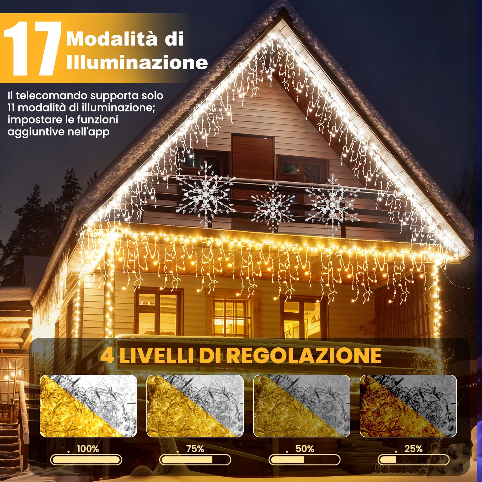 Luci Natale da Esterno Cascata, Luci Natale Esterno Bianco Caldo e Freddo, Tenda Luci Natale Esterno con APP e Telecomando, 17 Modalità, 4 Luminosità, Timer, Decorazioni Natale Esterno(15M-600L,C/F)