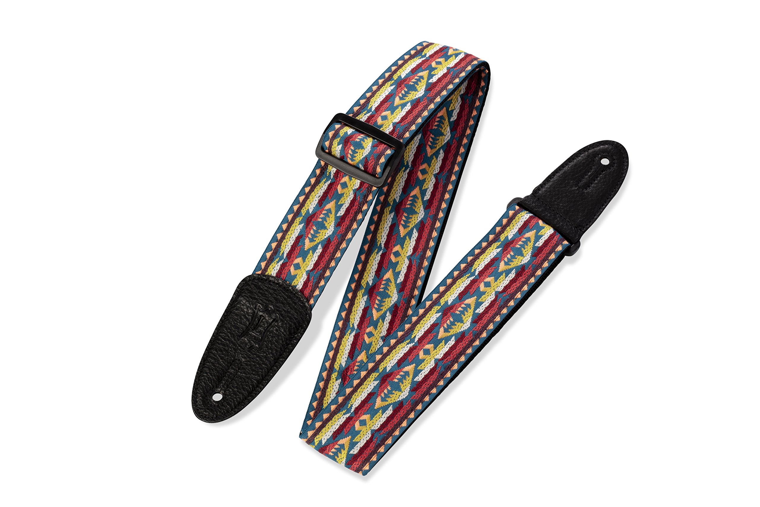 Sangle de guitare jacquard Levy's M8HT-22 aux embouts en cuir véritable