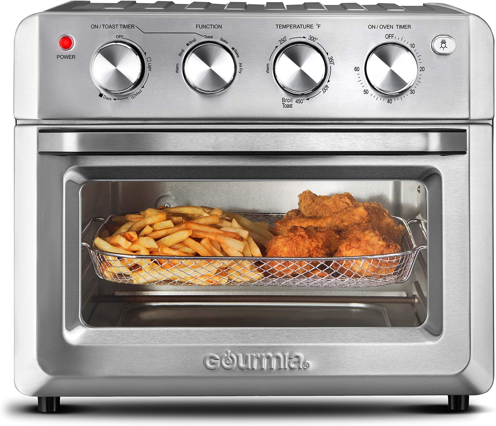 Gourmia Toaster Oven Air Fryer Combo 7-in-1 cooking functions 1550 watt, 19.8L capacity, accessories included convection rack, air frying basket GTF7580