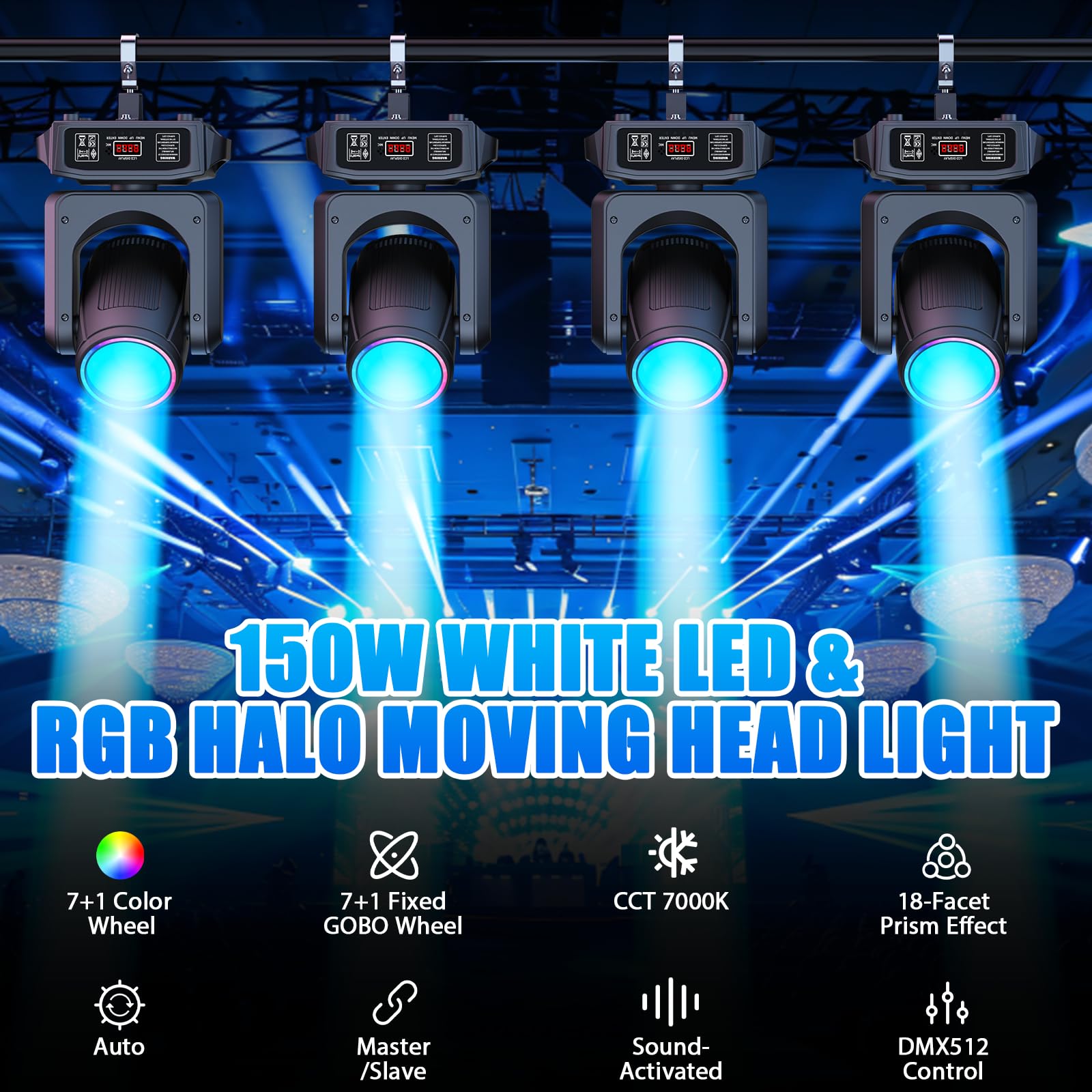 150W Teste Mobile LED Luce da Discoteca Luci Palco con 8 Gobo 18 Prisma DMX512 Controllo per palcoscenico discoteca festa matrimonio Natale Halloween