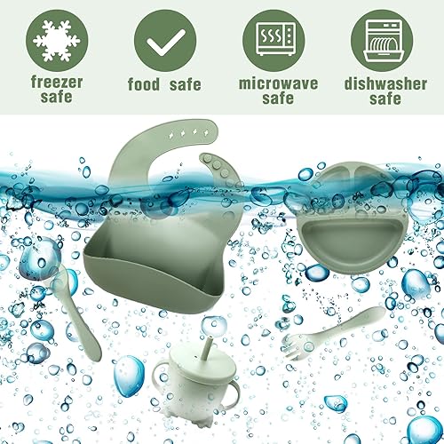 Miniatura 6 de Juego de 21 piezas de silicona para alimentación de bebé, suministros de destete LED para niños, placa de succión para bebé, cuchara y tenedor de