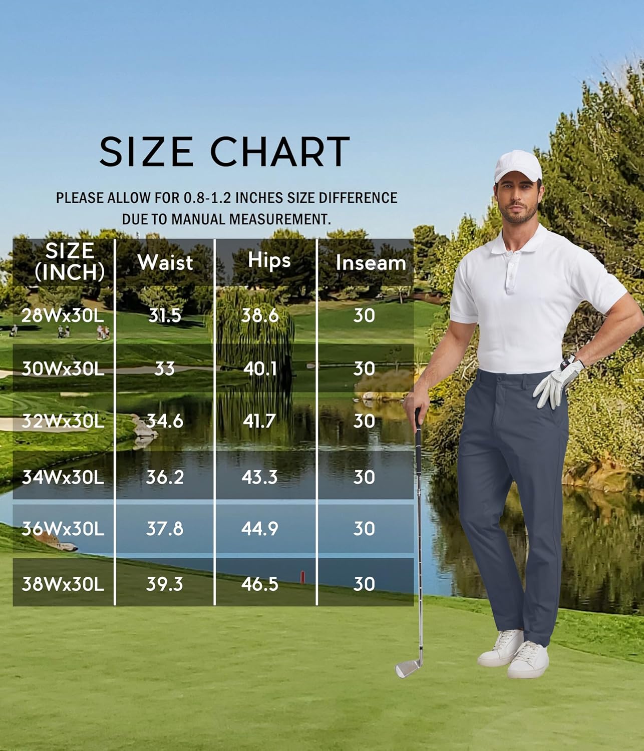 NATUVENIX Golf Pants Men Stretch Work Dress Pants Lightweight 30" Slim Fit Business Casual Pants for Men with Pockets - Image 6