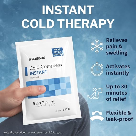 McKesson Instant Cold Packs 5 x 7 [24 Pack] - Instant Ice Packs for Injuries Disposable, Pain Relief, Swelling, Sprains - Travel Cold Compress for Sports, First Aid, Toothache