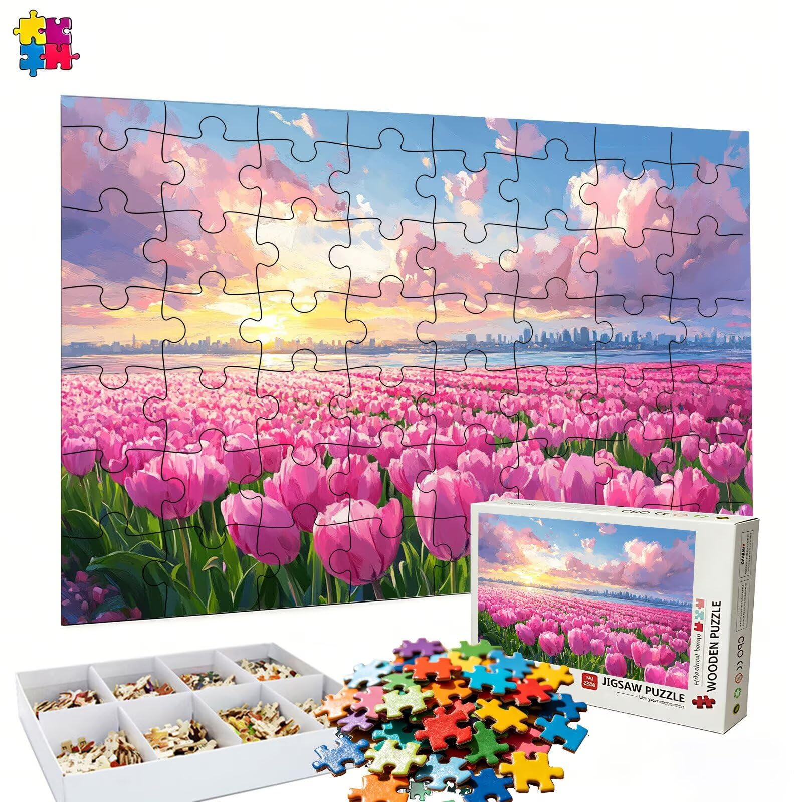 Puzzle 2000 elementów dla dorosłych, wymagająca zagadka, 99,5 x 70,5 cm, przepiękna dekoracja, puzzle, jakość premium i powierzchnia bez odbicia, prezent rodzinny temat: światło słoneczne tulipan s7h