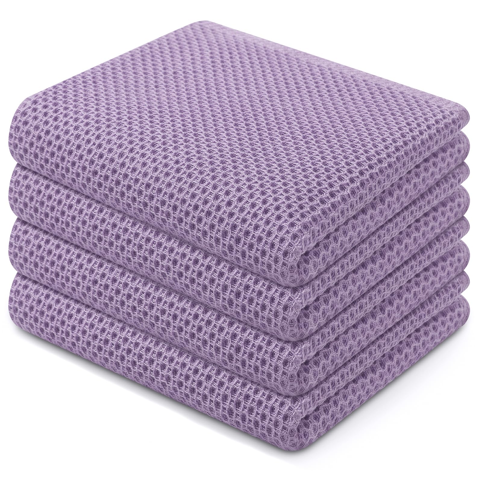 Homaxy100% Cotton Waffle Woven Kitchen Dish Towels, Ultra Soft Absorbent Quick Dry Cleaning Towel, 30 x 60 cm, Pack of 4, Lavender — image 1