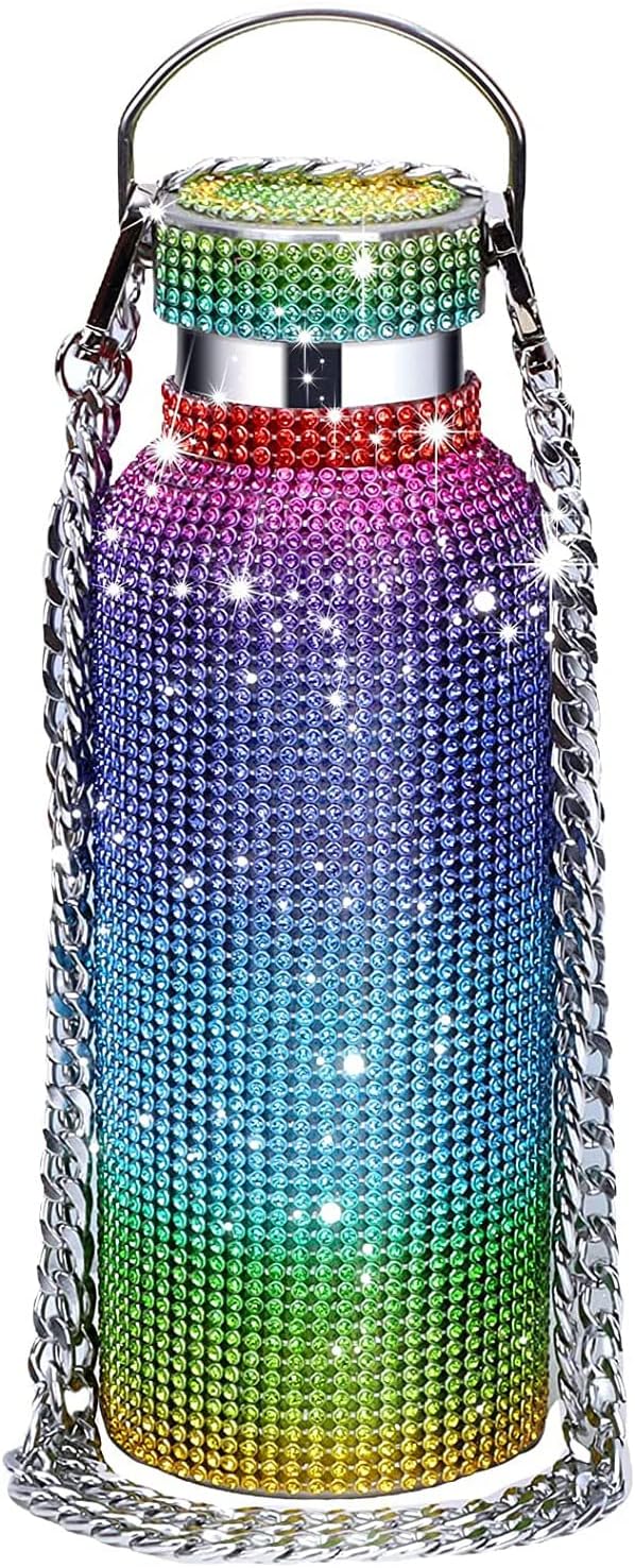 350 ml/500 ml/750 ml Diamant-Thermosflasche mit Kette Diamant-Isolierflasche funkelnde Glitzer-Thermosflaschen for Frauen nachf llbare hochwertige Isolierflasche aus Edelstahl
