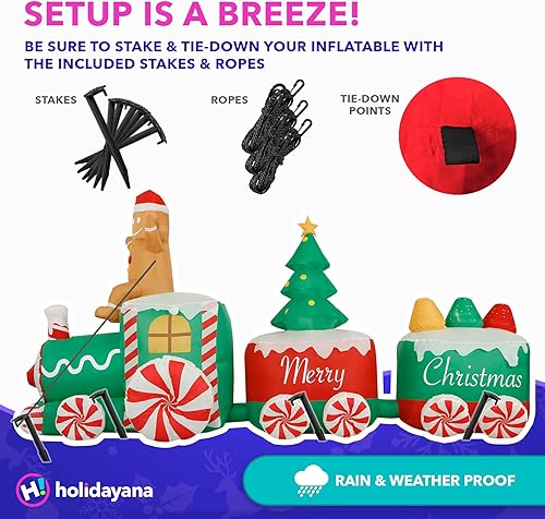 Miniatura 4 de Holidayana Tren de Navidad inflable de 10 pies para decoración al aire libre, árbol de Navidad inflable iluminado, decoración de patio con