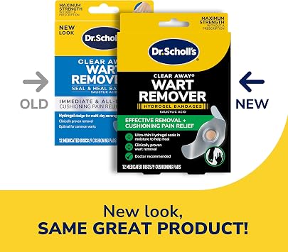 Dr. Scholls Clear Away Wart Remover Hydrogel Bandages for Fingers and Toes - Clinically Proven Effective Wart Removal and Cushioning Pain Relief, Comfortable Multi-Day Coverage Patches
