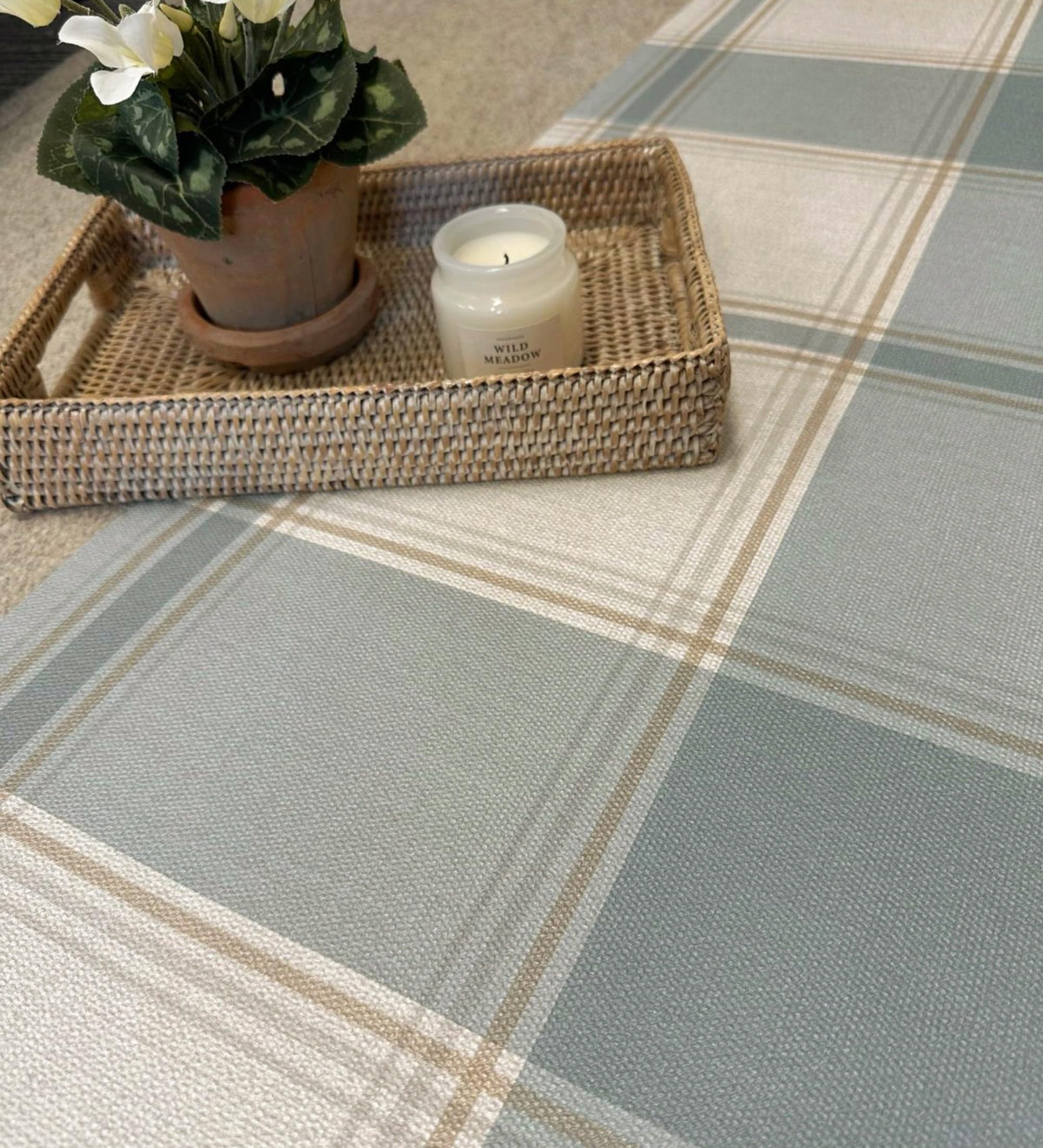 GAULAN 683397 Papier peint vinyle à carreaux écossais, effet lin en relief, coloris bleu ciel et bleu pour mur salon cuisine chambre couloir meuble - Rouleaux de 10 m x 0,53 m