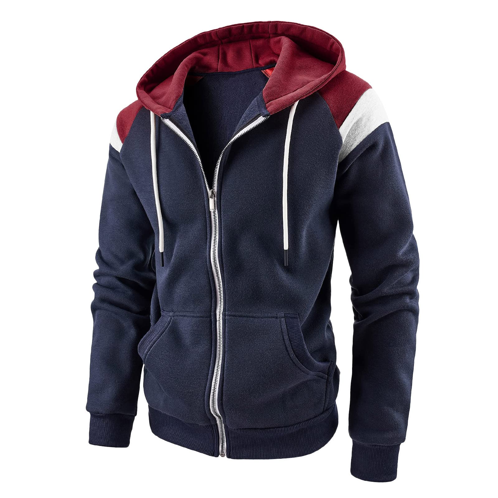 Buy HAOLEIMens Hoodies Zip Up Color Block Hooded Sweatshirt Sale