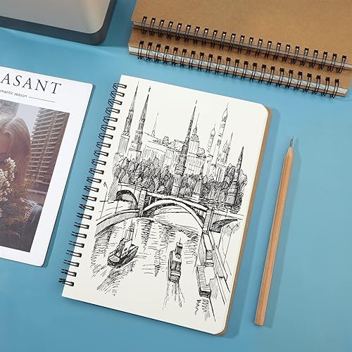 Miniatura 5 de EUSOAR - Cuaderno en espiral de tapa dura, tamaño A5, paquete de 3 cuadernos de 5.5 x 8.3 pulgadas, cuaderno de bocetos en espiral de papel de