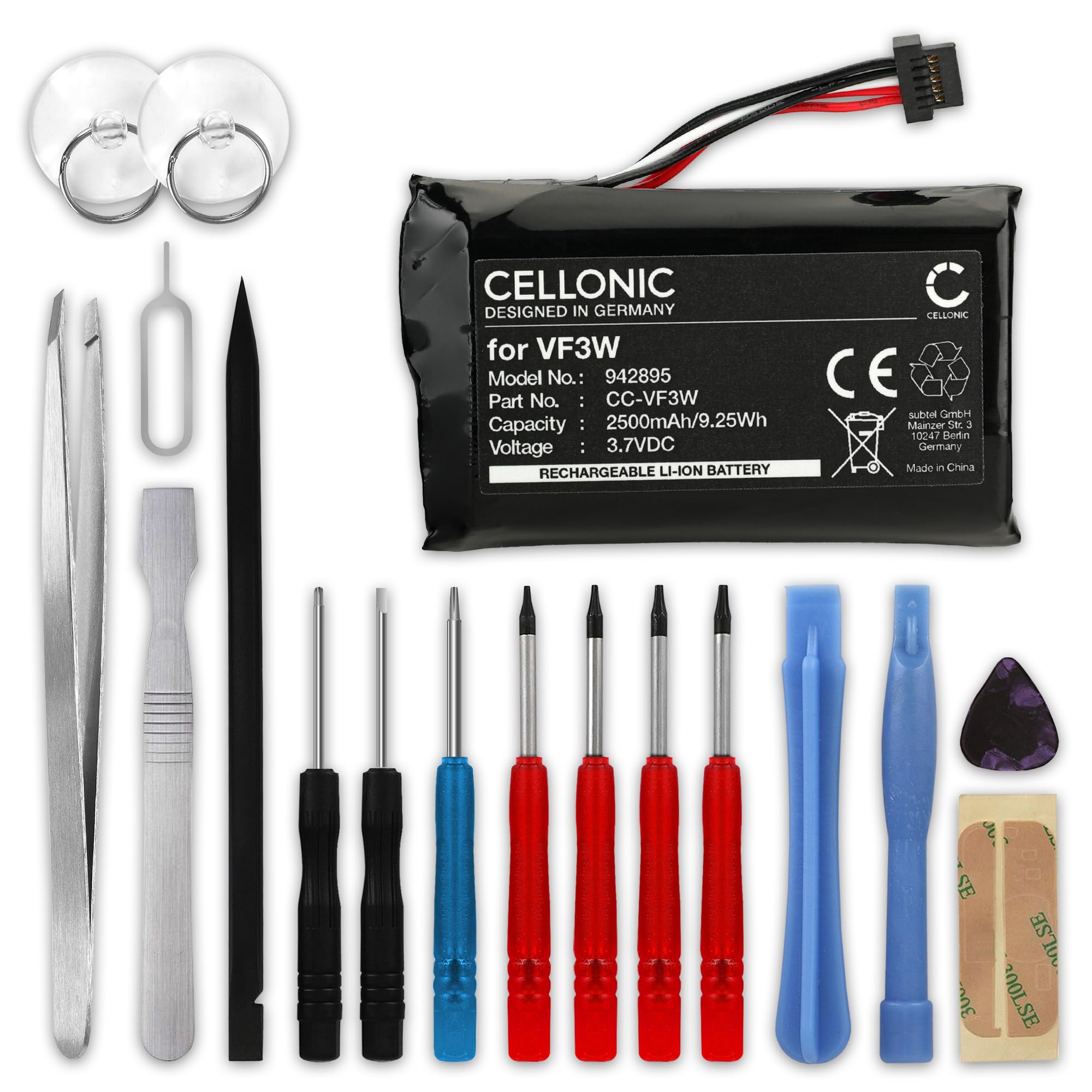 CELLONIC 1x Batería para GPS Navegación Compatible con Tomtom Rider 550, Rider 500, Rider 400, LHA11133000 - (2500mAh, 3.7V) + Juego de Herramientas 17pzas
