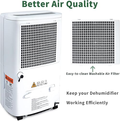 Miniatura 7 de Uhome Deshumidificador de 150 pintas con bomba  7000 pies cuadrados deshumidificador silencioso para el hogar, sótano grande, almacenes y