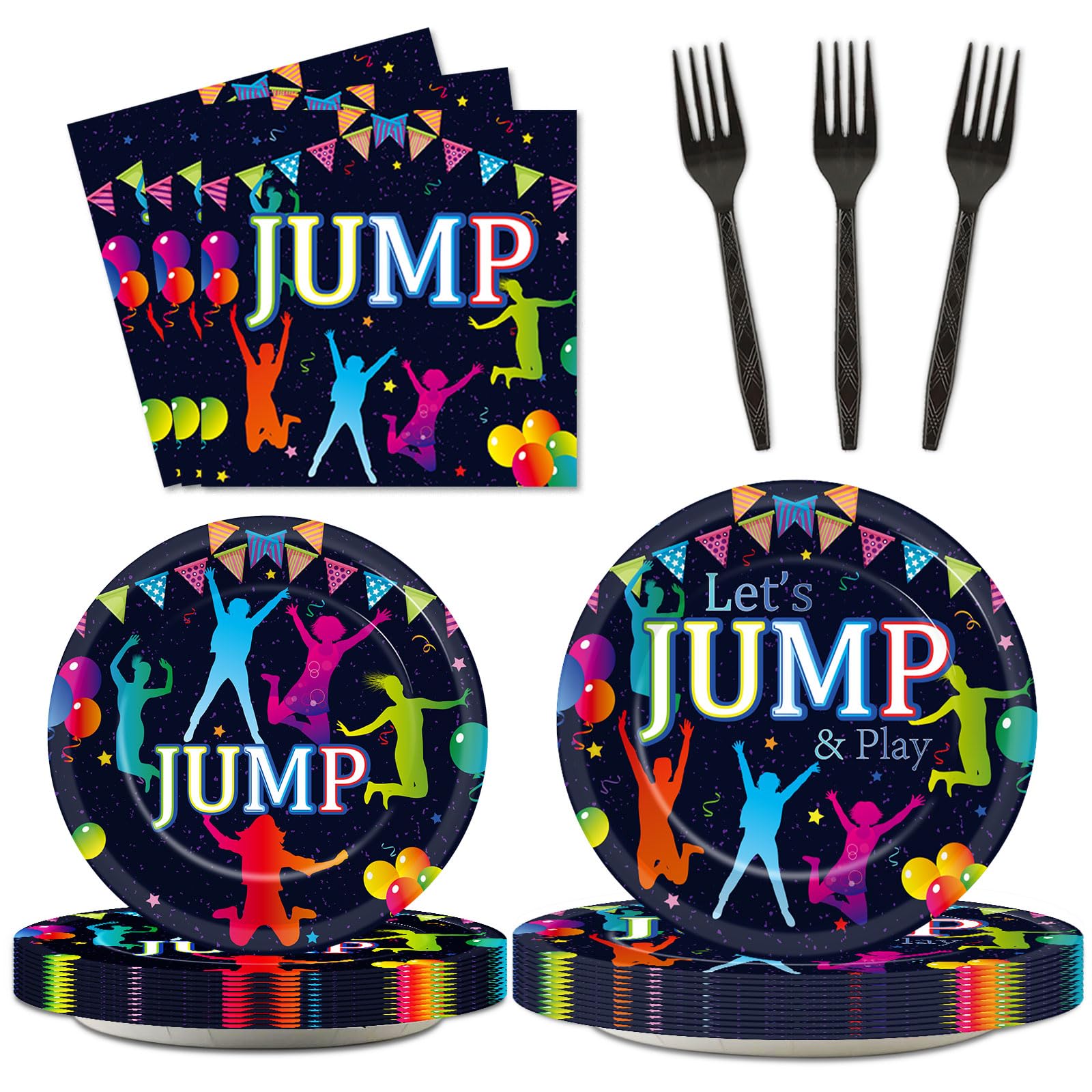 96Pcs Jump Party Supplies Lets Jump Paper Plates Napkins Trampoline Party Decorations Jumping Theme Birthday Dinnerware Party Favor Baby Shower