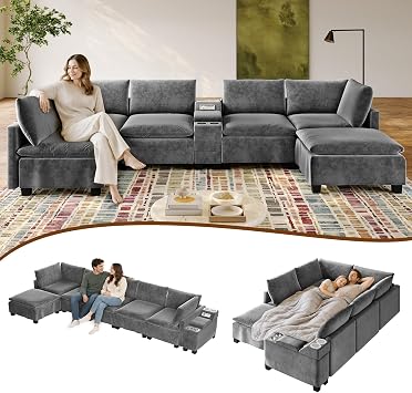 121.2" U Shaped Modular Sectional Sofa Couch for Living Room, Grey