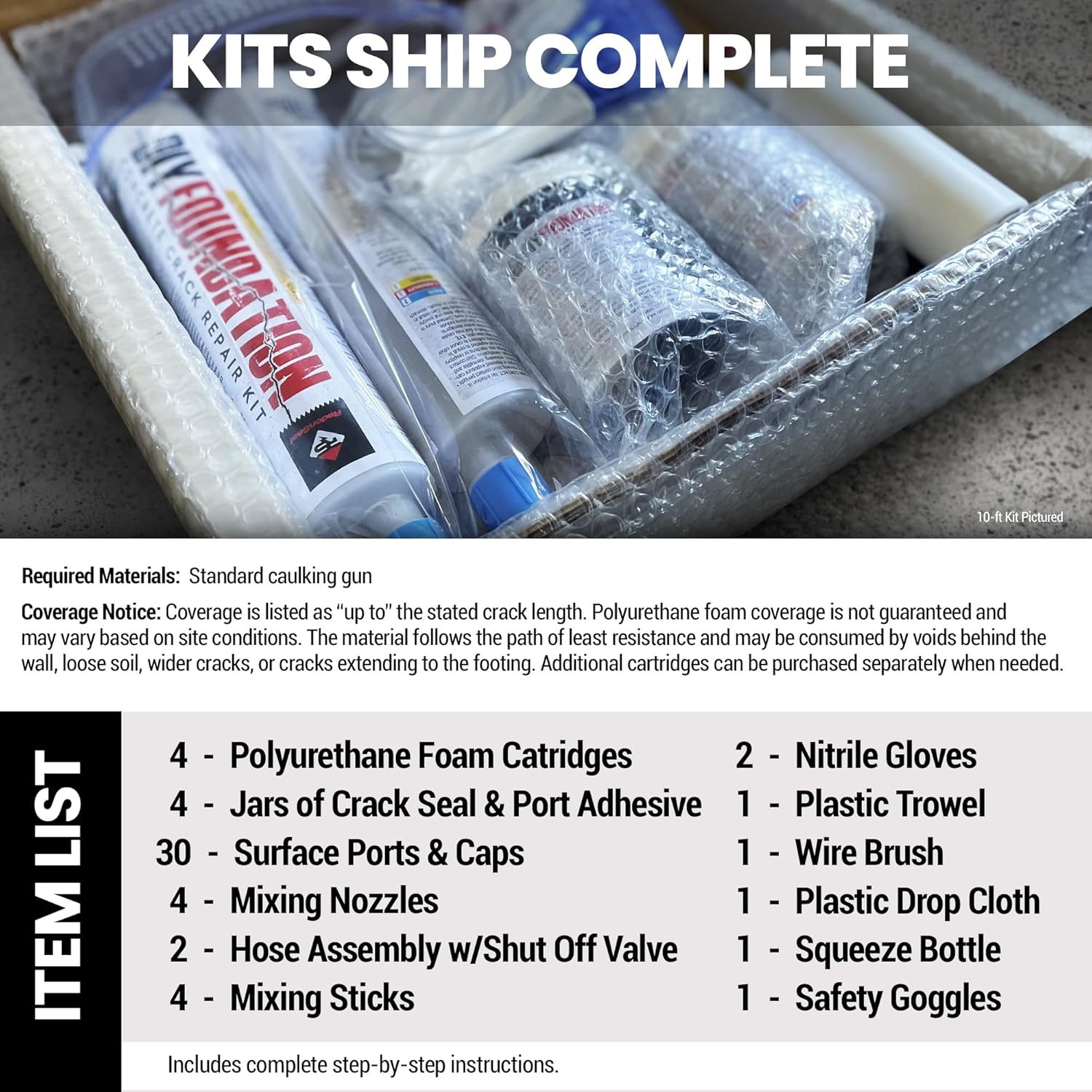 RadonSeal DIY Concrete Foundation Crack Repair Kit (20-ft) - The Homeowner's Solution to Fixing Basement Wall Cracks Like The Pros