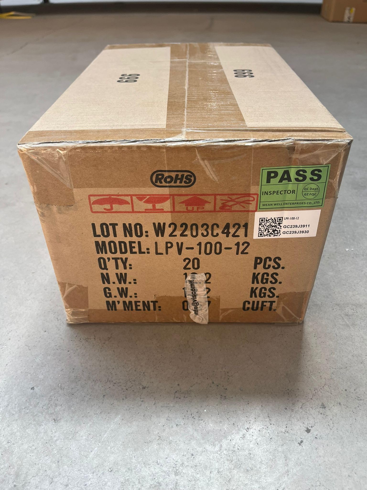 MW MEAN WELL LPV-100-12 Alimentation transformateur CV étanche IP67 12 V 100 W 8,5 A