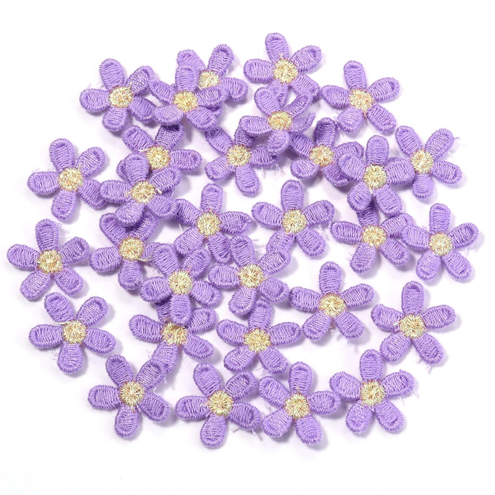 Wtaxbh Purple 30Pcs Iron On Patches 150 Pcs Multicolor Flower Appliques 2Cm Embroidered Patches For Diy Clothes Sewing Wedding Decoration Accessories(Purple 30Pcs)