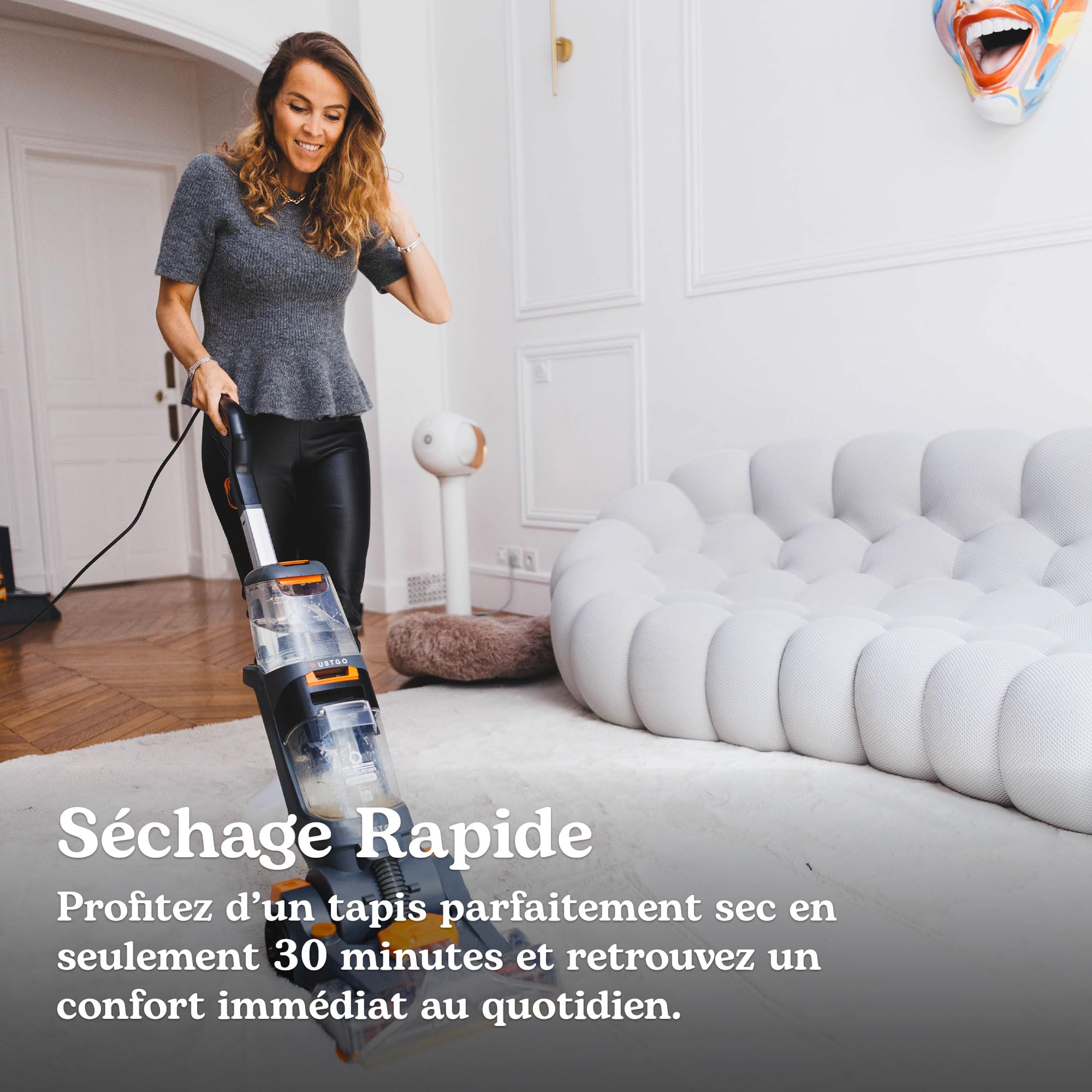 DUSTGO Dustgo Max, Shampouineuse Alfombra/Moquetas, Sofá & Colchón – 800 W, doble depósito 2,6 L/1,3 L, cepillo Turbo giratorio, manguera flexible, cable 7,2 m – Detergente offert.