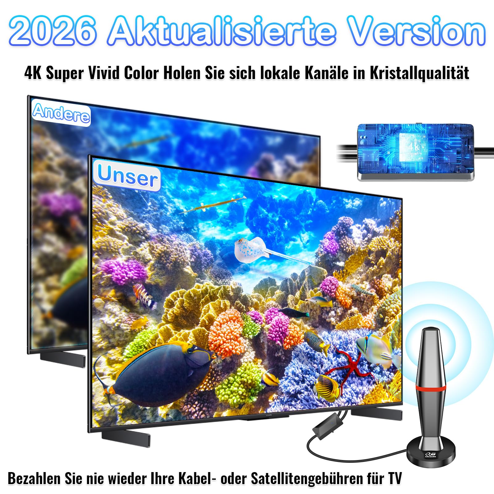 TV-Antenne für digitalen Empfang, Innen- und Außenbereich