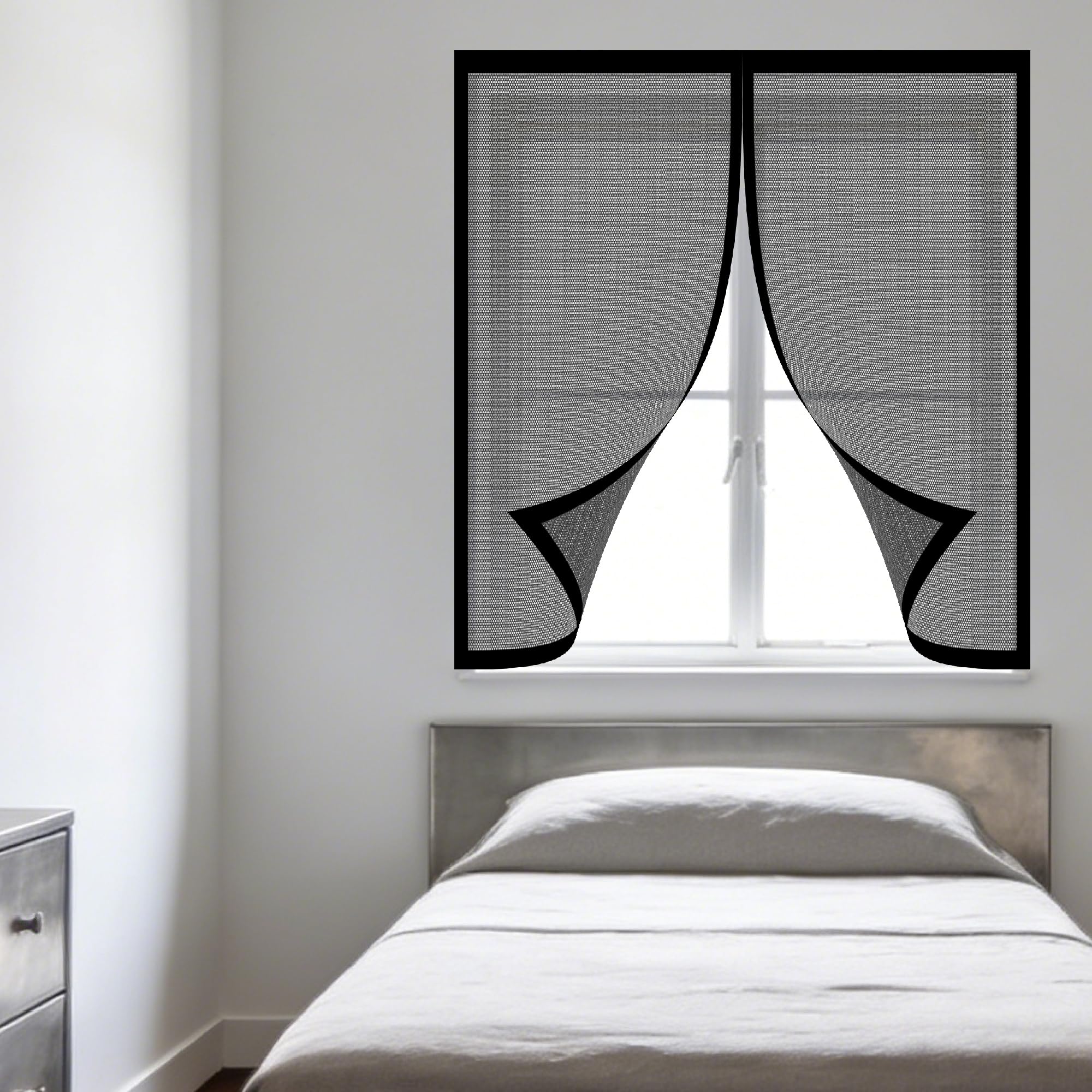 Window Fly Screen 165 x 135 cm Selfadhesive Tape Mosquito Net Window Custom Size for Windows Doors and Patio Screens, Black