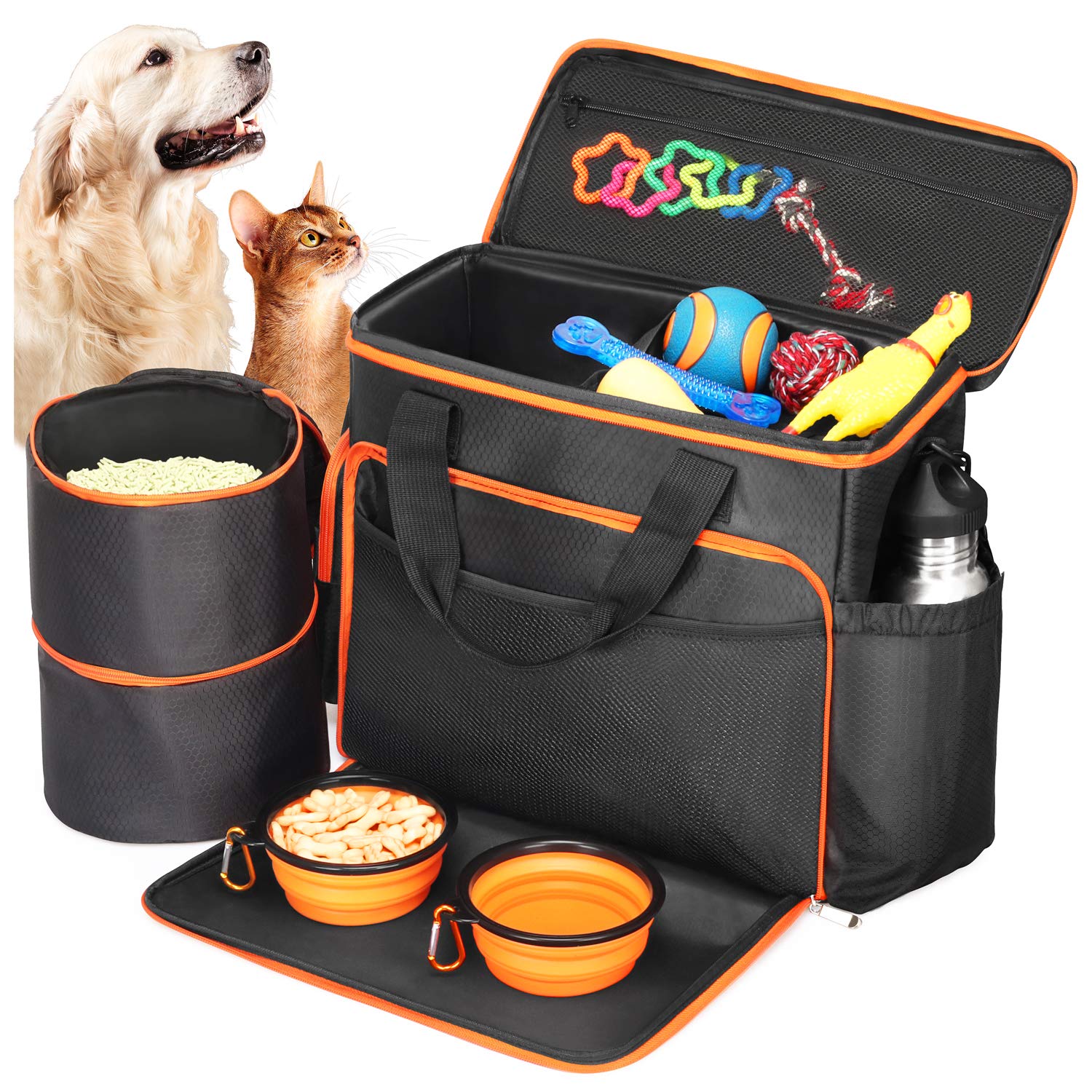 BABYLTRL Dog Travel Bag - Airline Approved Pet Food Carrier Bag for Dogs - Includes 1 Pet Travel Tote, 2 Dog Food Containers, 2 Collapsible Dog Bowls