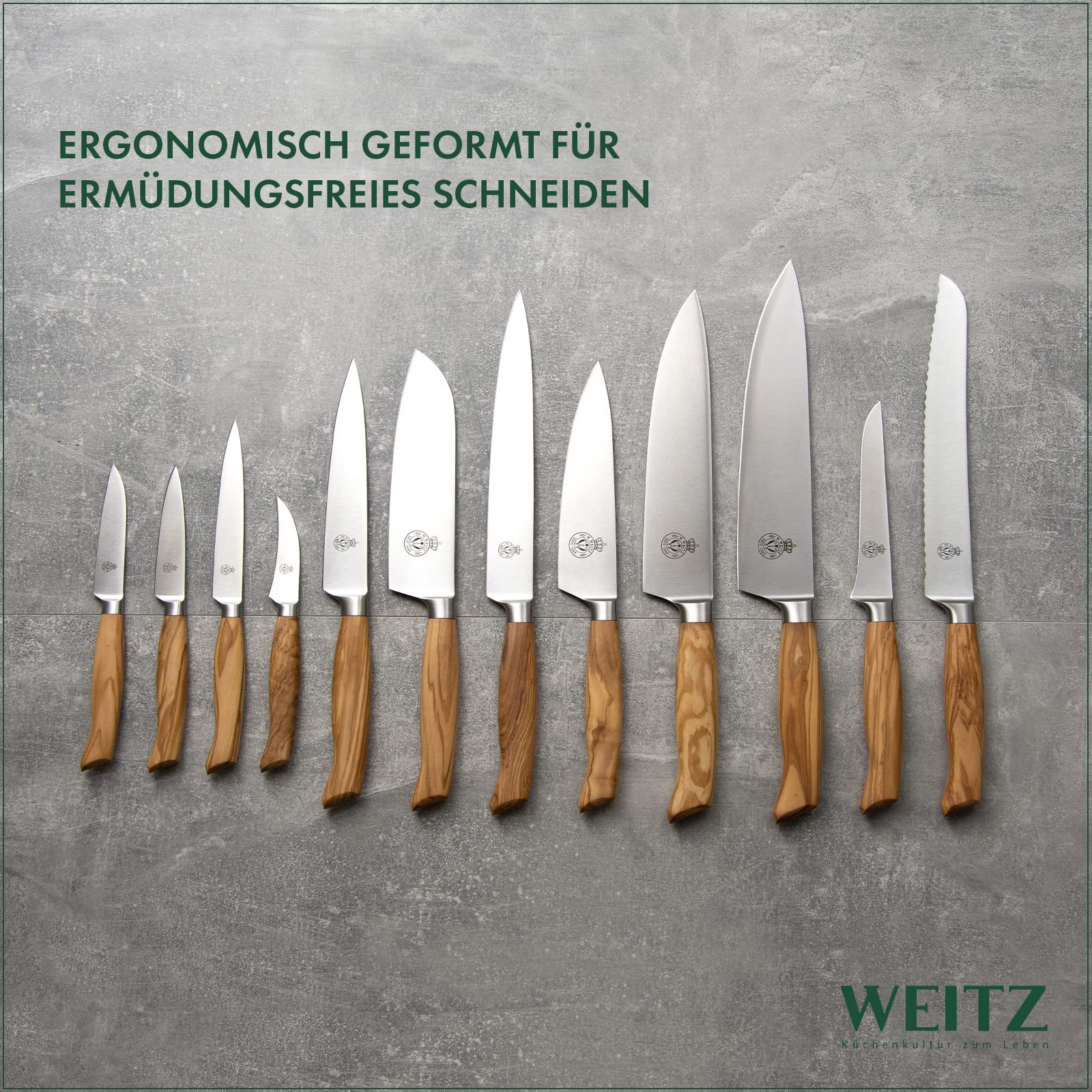 WEITZ Schälmesser 7 cm, Edelstahl mit Olivenholzgriff | Gebogen, Gemüsemesser, Präzisionsmesser aus Solingen, Made in Germany, Langlebig & handlich
