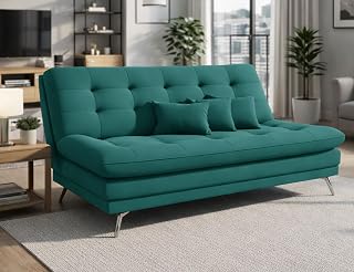 Modern 3 Seater Sofa Cum Bed | Tufted Backrest | Velevt Fabric Upholstery | Living Room Furniture- Green Color - Amazon product rated Grade A