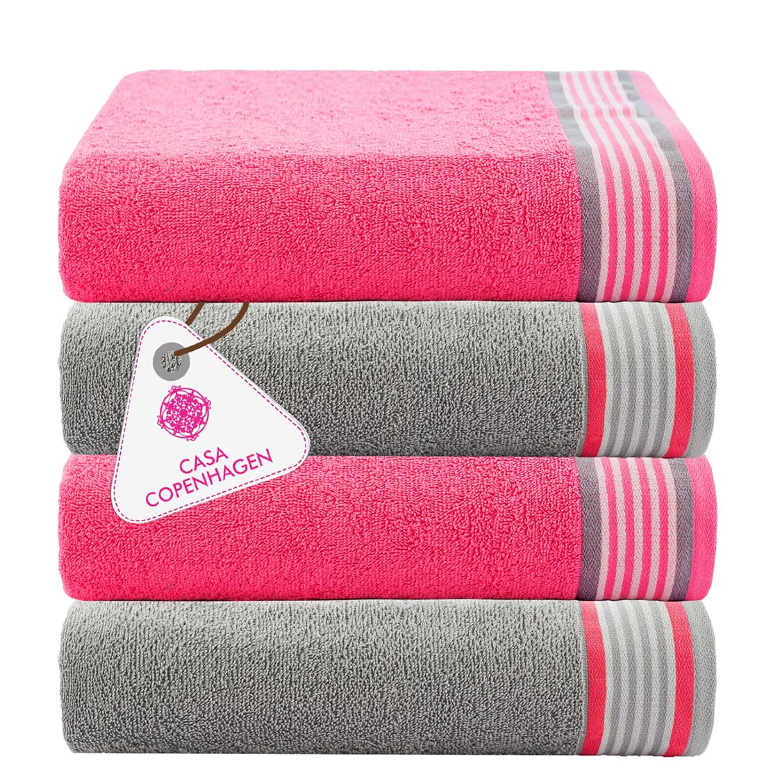Casa Copenhagen Juego de 4 Toallas de baño, 550 gsm, Rosa Pastel-Gris Violeta