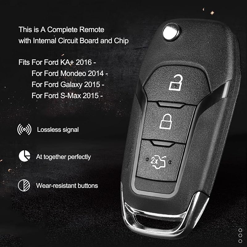 Heart Horse 3 gombos autókulcs ház Ford Mondeo S-Max Galaxy KA+ modellekhez, 433Mhz FSK ID49 chippel, távirányítós kulcsház csere