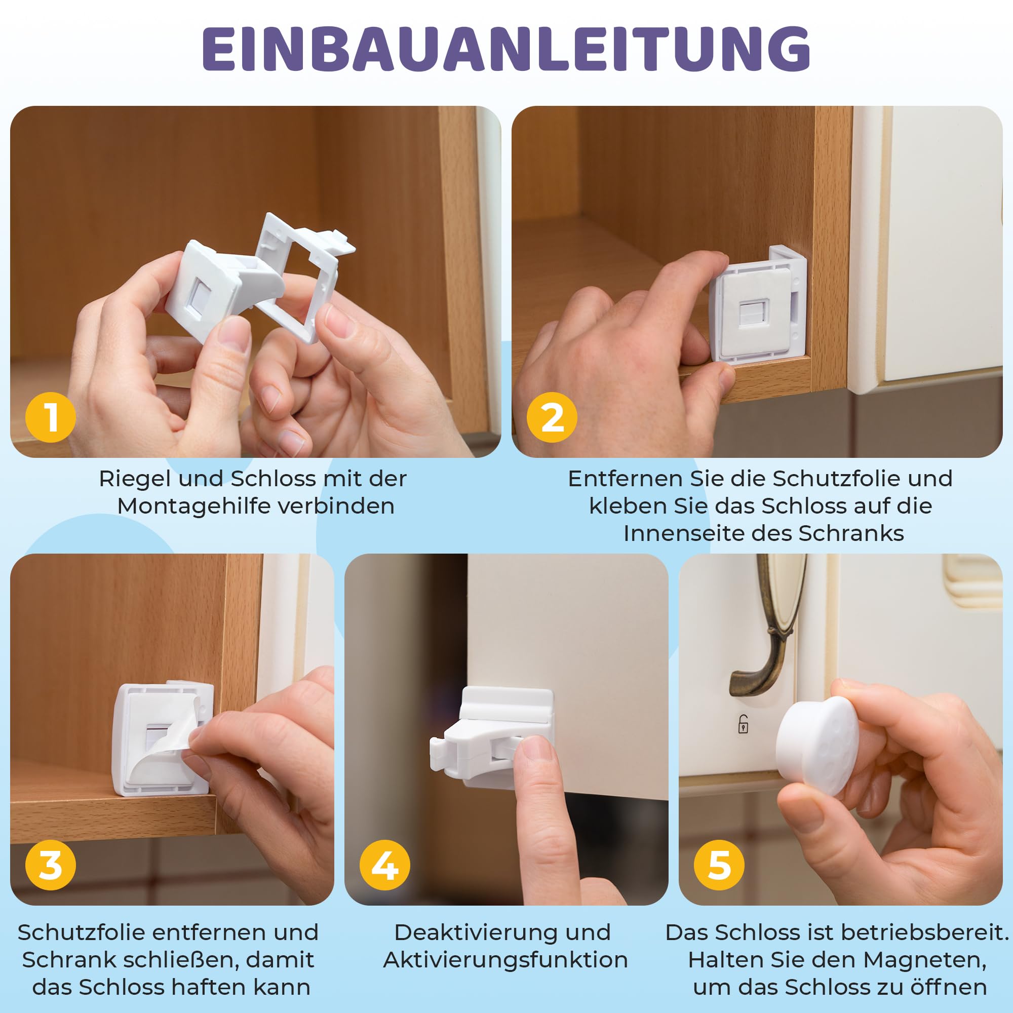 Magnetische Kindersicherung 12 Schlösser 3 Schlüssel Unsichtbarer Magnetverschluss Schranksicherung Schubladensicherung ohne Bohren Weiß