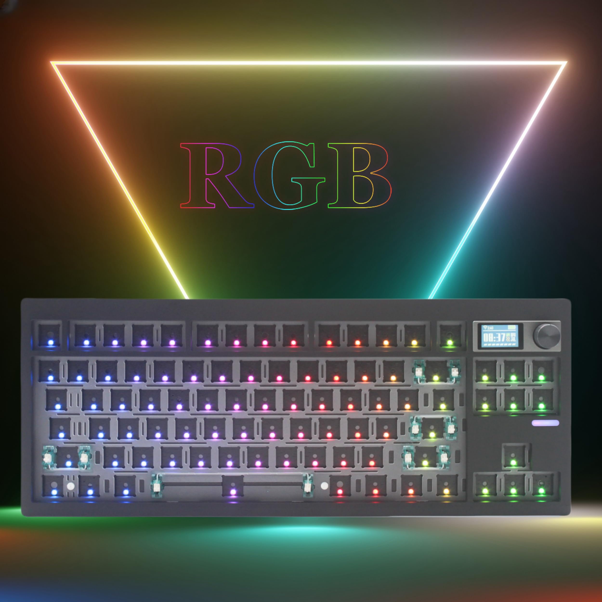 GMK87 TKL Kit de clavier mécanique trimode pour commutateurs 3/5 broches, 85 touches + bouton rotatif + écran TFT-LCD remplaçable à chaud, joint PCB, kit clavier à monter soi-même, noir