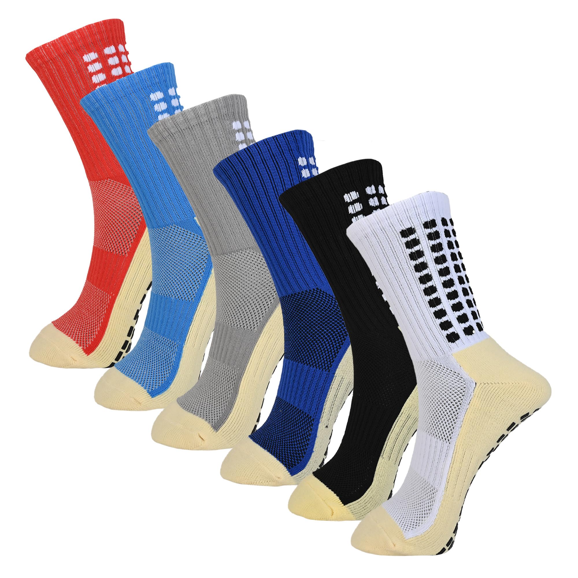 me stores Performance Athletic grip Socks for Men & Women | Crew Length, Anti-Slip Rubber Grip socks for footballers, Thick Cushion Sports Socks for Running, Gym, Training, (Pack Of 5 Pairs)-picture-12